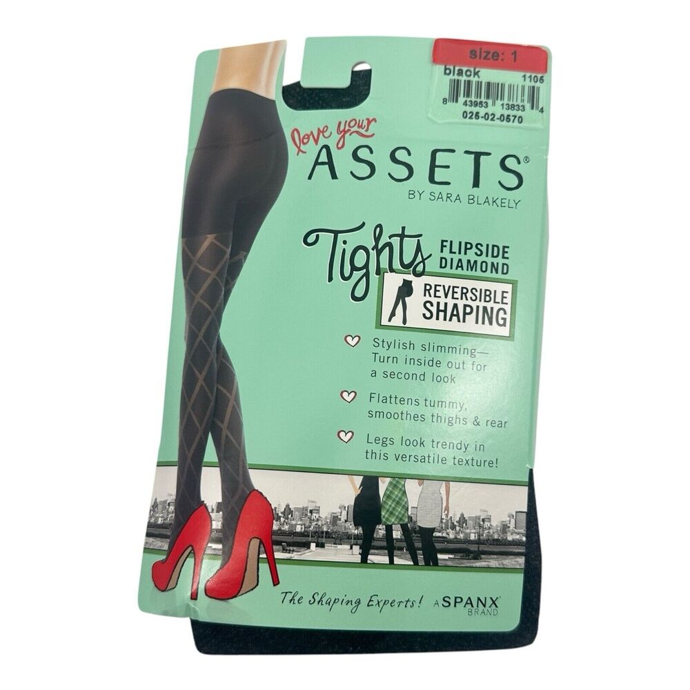 Assets‎ by Sara Blakely Flipside Diamond Reversible Shaping Tights Black Size 1